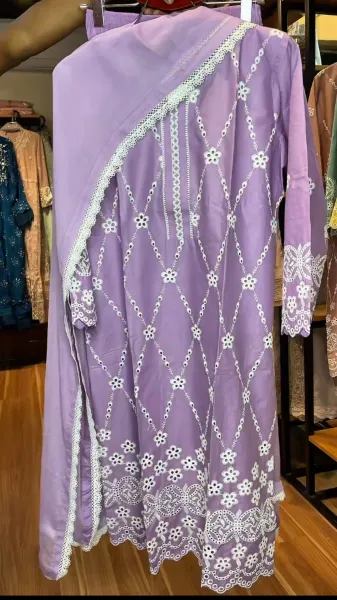 Pakistani Original Hayat’s Embroidered Stitched Cotton 3Pcs _ Ligth Purple 